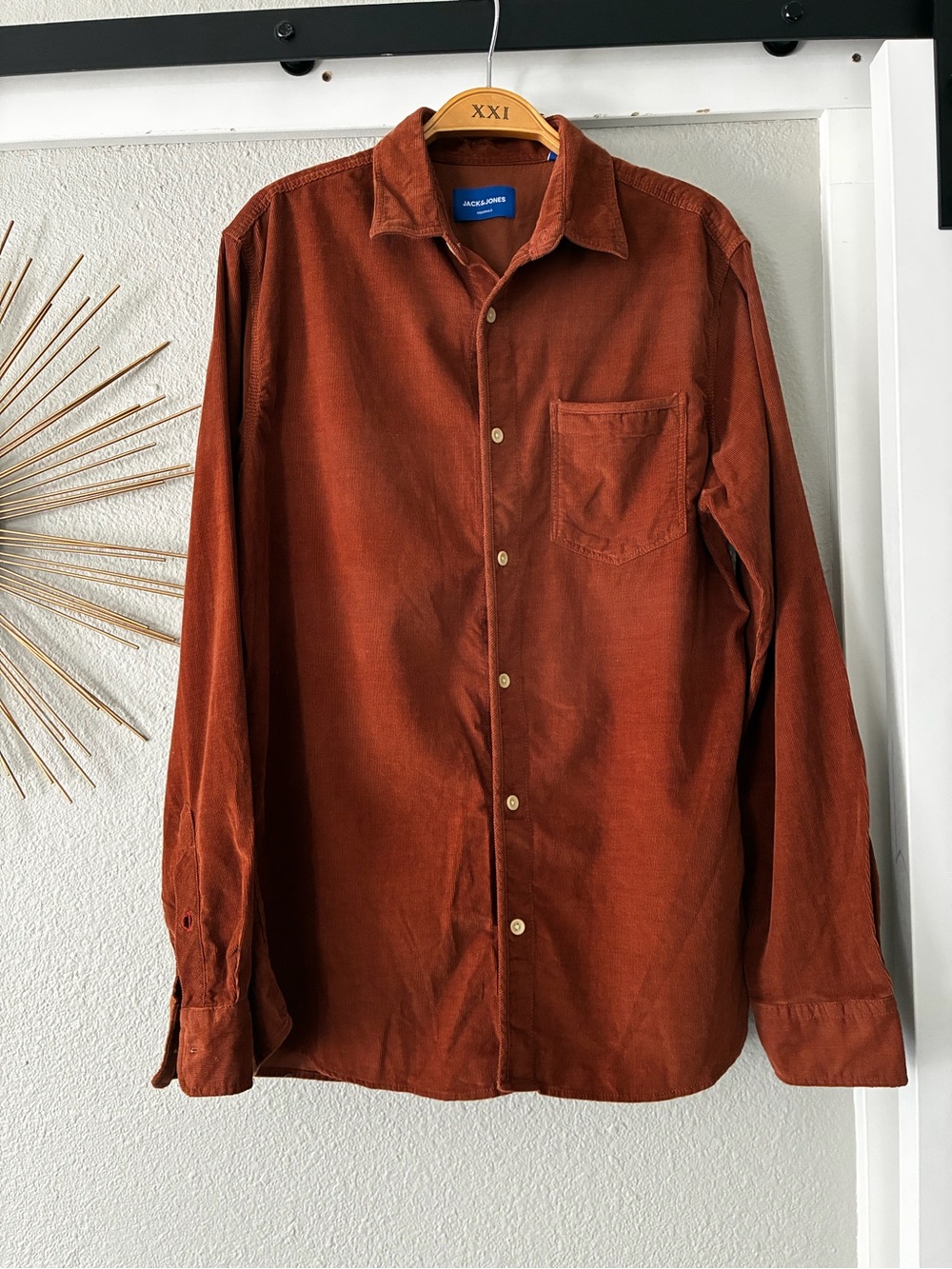 Jack & Jones Rust Corduroy Button-Down Shirt